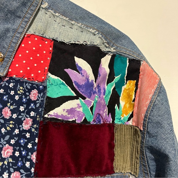 Vintage 90s Patchworked Denim Shirt Unisex Hand Stitched Multicolour Blue XL XXL - Picture 3 of 14